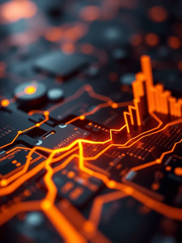 Abstract high-tech data visualization with glowing amber lin